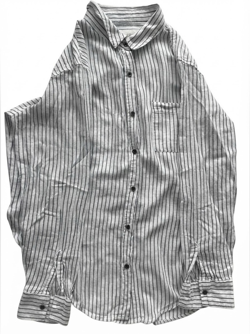 Universal Thread Women's White & Navy Striped Button-Front Blouse. Size M.